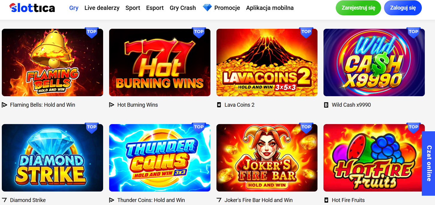 Wybór gier hazardowych w lobby Slottica